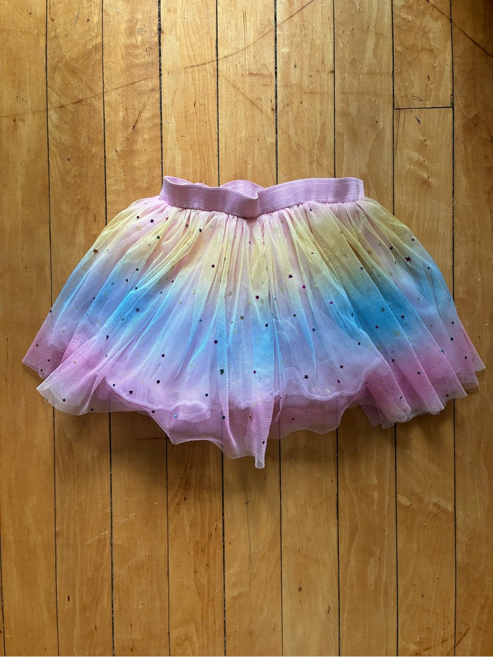 Girls' Rainbow Pastel Tulle Skirt with Pink Waistband